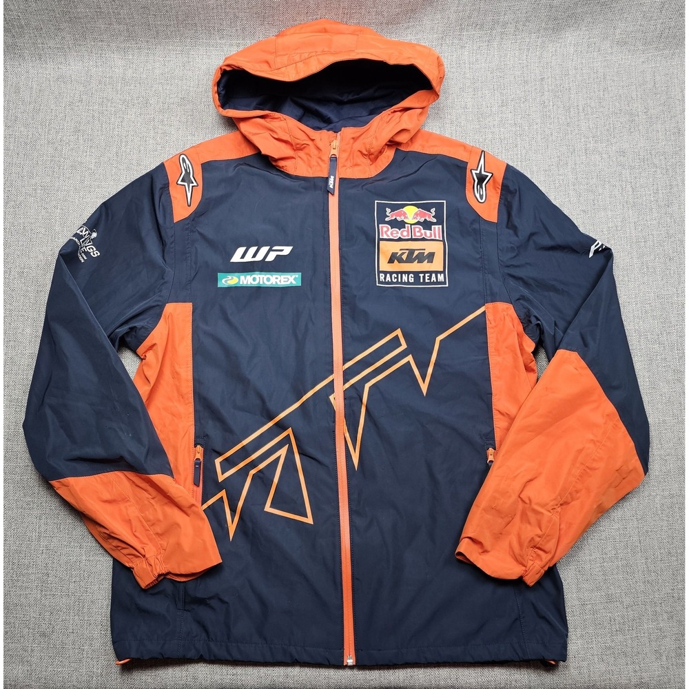 Red Bull KTM Racing Team Jacket Mens XL Blue Orange Motocross Alpinestars Hooded
